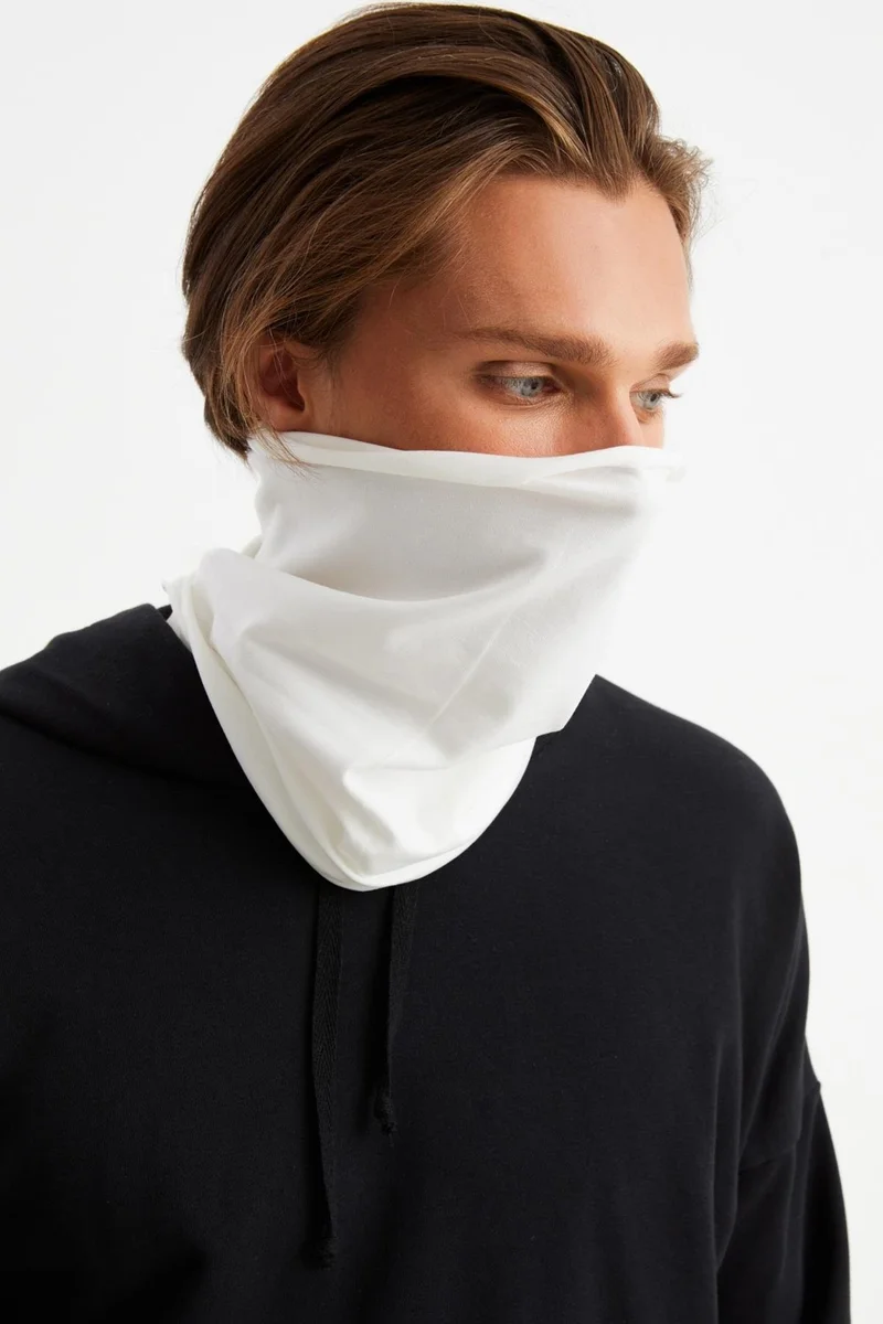 Butikgiz White Men's 4-function Protective Cotton, Flexible, Anti-Sweat, Bandana, Neck Collar, Buff, Mask