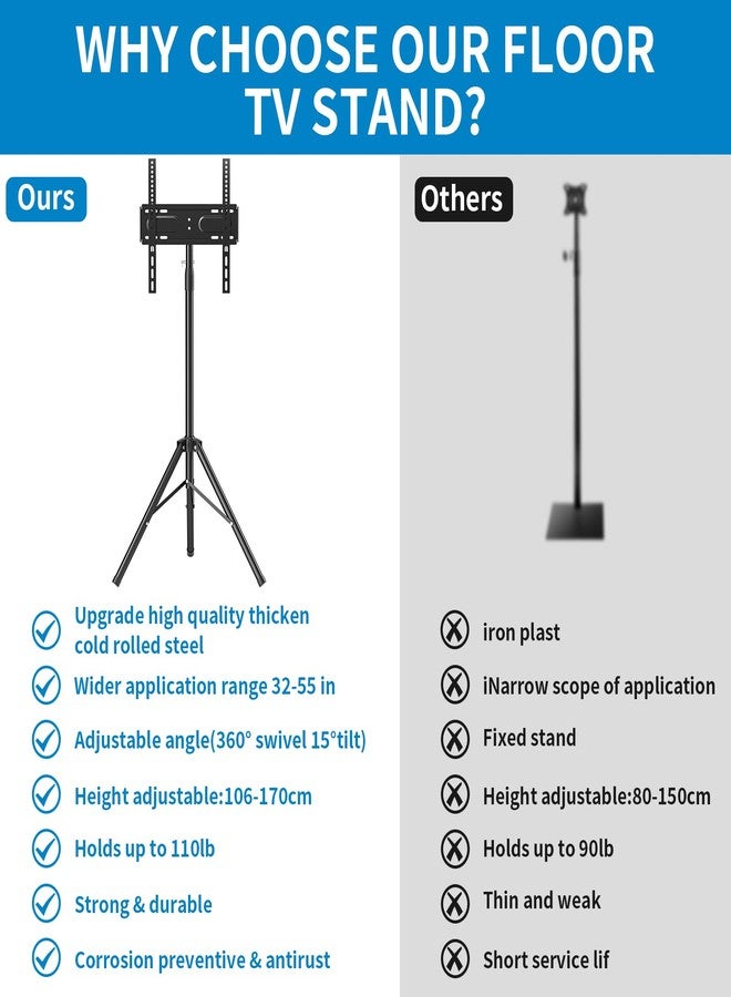 lifancy Portable TV Tripod Stand Tilt Mount for 32 to 55 inch LCD LED Flat Screen TV Display Floor Stand - Image 2