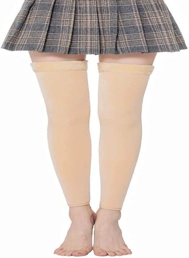 NESVIB Women Men Warm Over Knee Winter Fleece Fur Leg Warmer Knee Warmer High Socks (Beige & Navy Blue) - Image 2