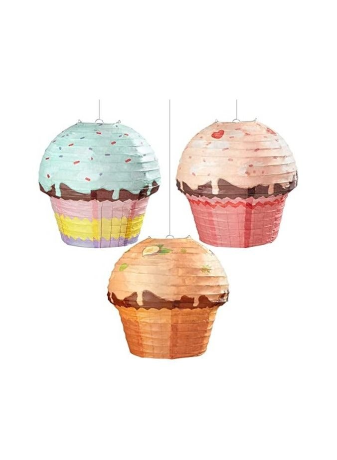 Captaintech Paper Lanterns, 12 Inches Cupcake Hanging Paper Lanterns, 3Pcs Donut Hanging Paper Lanterns Party Decorations Donut Dessert Baby Shower Decorations Sweet Candy Party Supplies