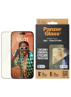PanzerGlass™ Advanced Anti-Reflective and Anti-Blue Light Screen Protector for Apple iPhone 15 Pro Max, Protect Your Eyes, Protect Your Phone - Case friendly full screen protector with mounting aid