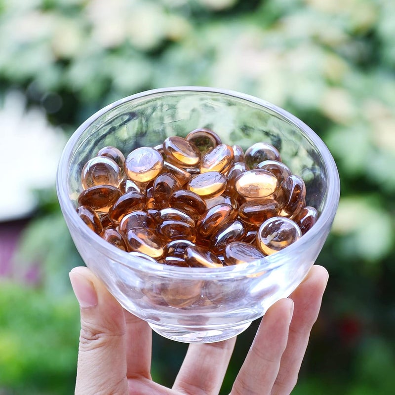 KINGOU Flat Glass Gems/Beads/Stones for Vase Filler, Table Scatter, Games (Light Brown, Mini) - Image 4