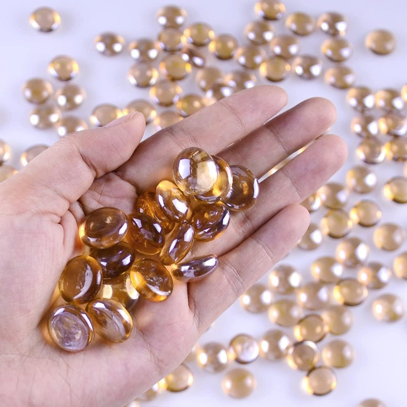 KINGOU Flat Glass Gems/Beads/Stones for Vase Filler, Table Scatter, Games (Light Brown, Mini) - Image 3