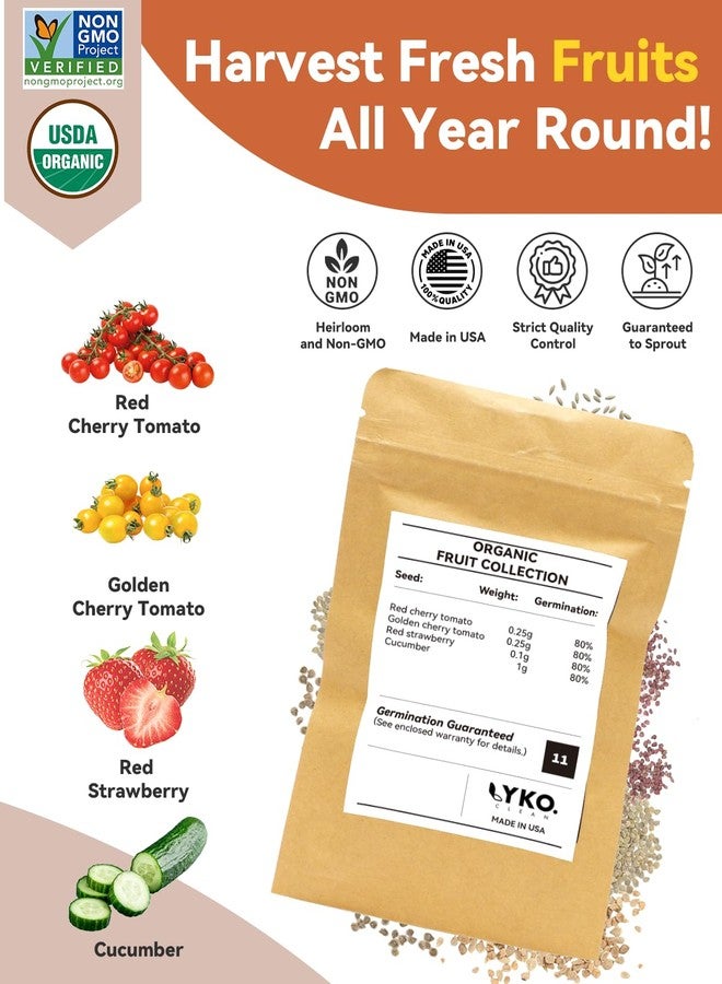 LYKOCLEAN Fruits Seed Pod Kit for AeroGarden, Ahopegarden, iDoo, GARDENCUBE, MUFGA with Strawberry, Cucumber, Red/Golden Cherry Tomato, Compatible with All Indoor Hydroponics Growing System, 8-Pod - Image 3