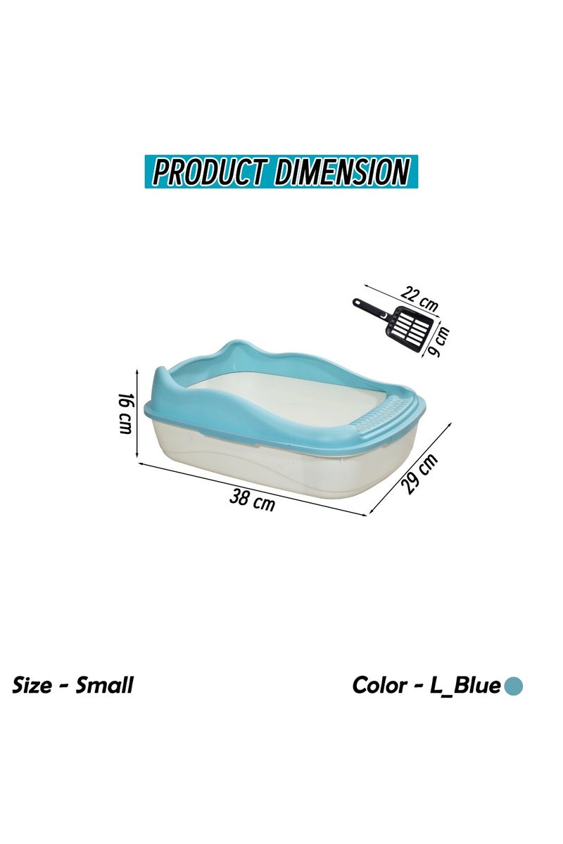 أن ان سي بيتس صندوق فضلات القطط للقطط الصغيرة، مصنوع من البلاستيك المتين وتصميم قابل للإزالة، صندوق فضلات القطط 38 سم مع مغرفة، سياج مرتفع ومضاد للرذاذ، صندوق فضلات الحيوانات الأليفة سهل التنظيف (أزرق) - Image 2
