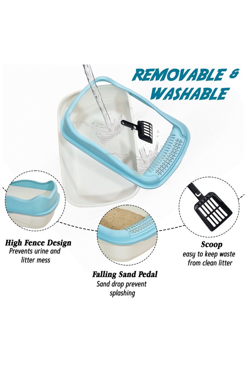 أن ان سي بيتس صندوق فضلات القطط للقطط الصغيرة، مصنوع من البلاستيك المتين وتصميم قابل للإزالة، صندوق فضلات القطط 38 سم مع مغرفة، سياج مرتفع ومضاد للرذاذ، صندوق فضلات الحيوانات الأليفة سهل التنظيف (أزرق) - Image 3