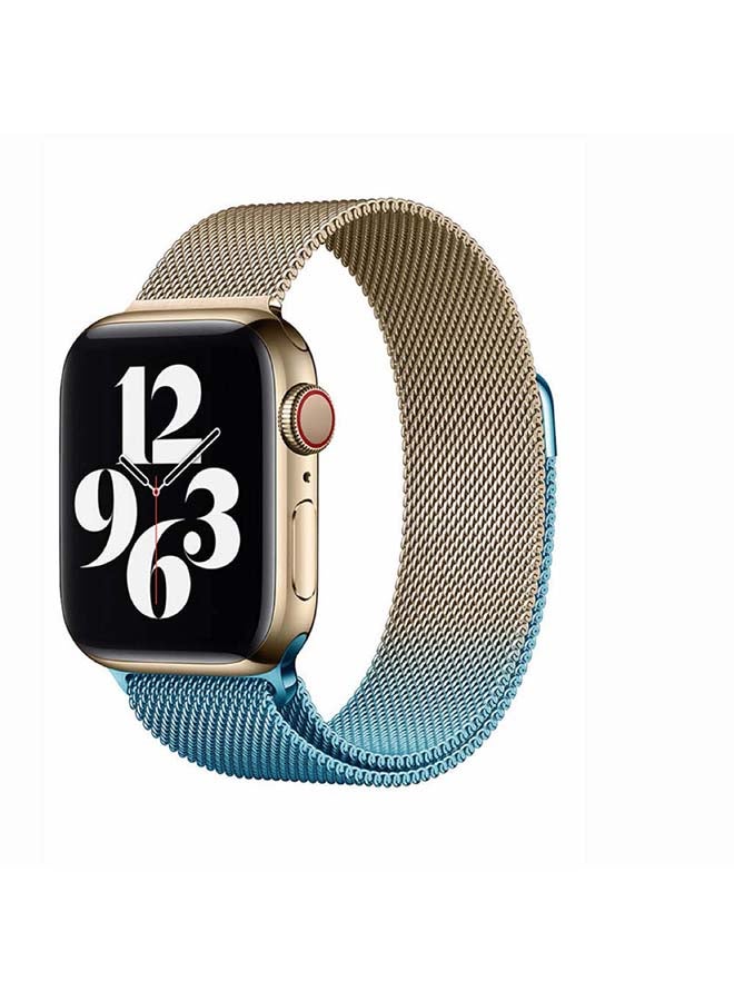Perfii Gradient Milanese Replacement Band for Apple Watch Series 6/SE/5/4/3/2/1 40/38mm Blue/Golden - Image 2