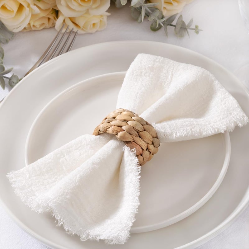 MLMC 6 Pack Ivory White Linen Napkins Boho Washable Cloth Napkins with Fringe Reusable Rustic Gauze Dinner Table Decor 1717 for Wedding Party Bridal Baby Shower Spring Decor - Image 4
