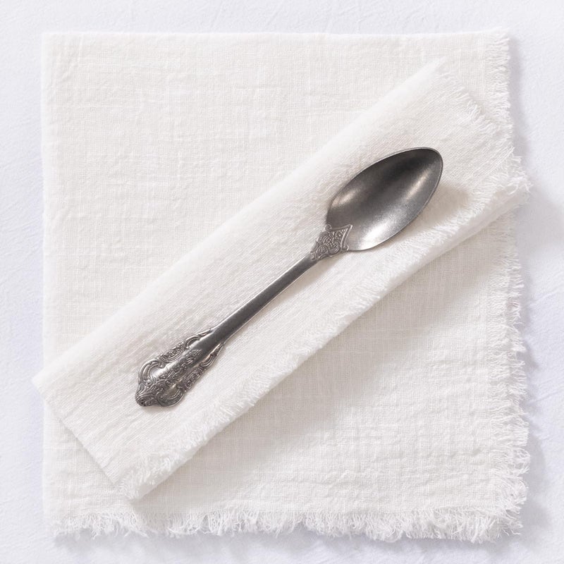 MLMC 6 Pack Ivory White Linen Napkins Boho Washable Cloth Napkins with Fringe Reusable Rustic Gauze Dinner Table Decor 1717 for Wedding Party Bridal Baby Shower Spring Decor - Image 5
