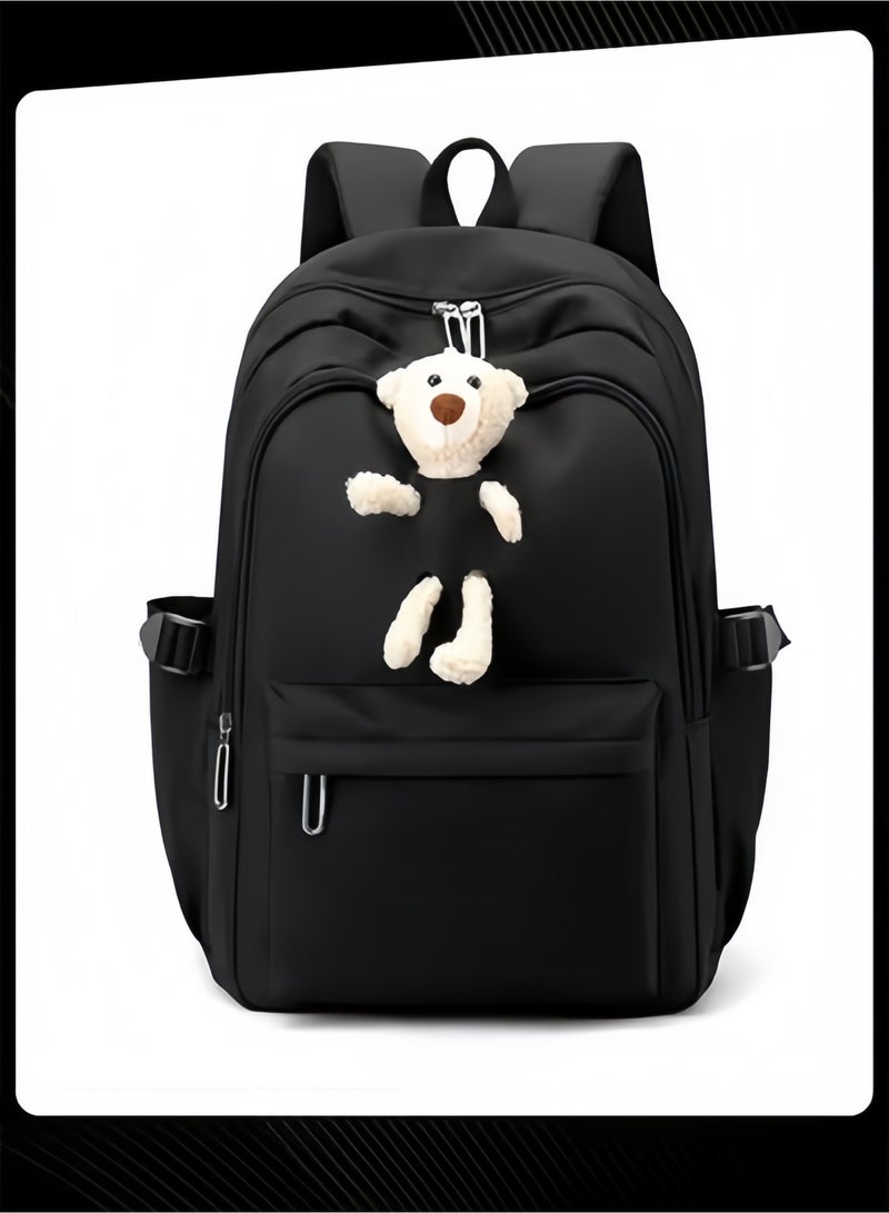 Solid Pattern Lovely Student Backpack Simple Daypack  Large Capacity Bookbag with Adjustable Shoulder Straps for Middle High Students Black - Image 3