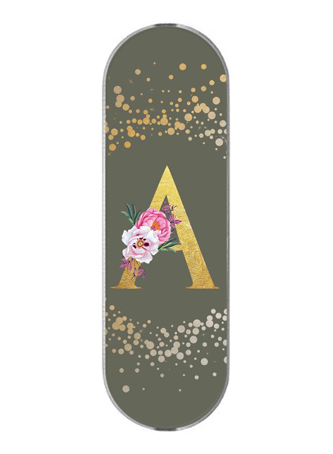 حامل هاتف محمول عالمي 3 في 1 - حرف مونوغرام مخصص بنمط زهور - أ (أخضر زيتوني)