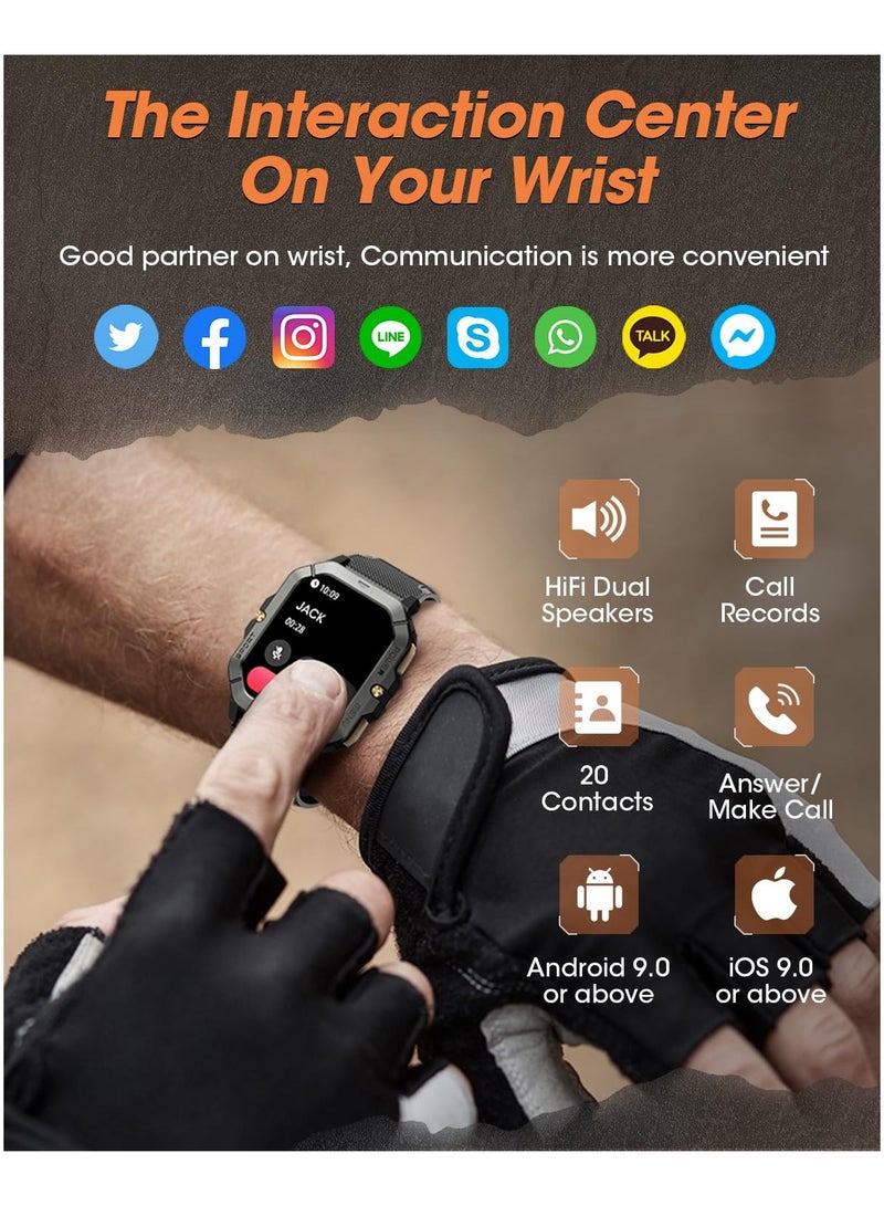Joshberg Military Smart Watches for Men (Answer/Make Calls), 2.02'' Fitness Smart Watch for Android and iPhone, Waterproof Fitness Tracker with Blood Pressure/Heart Rate/Sleep/100+ Sport Modes, Watches for Men - Image 5
