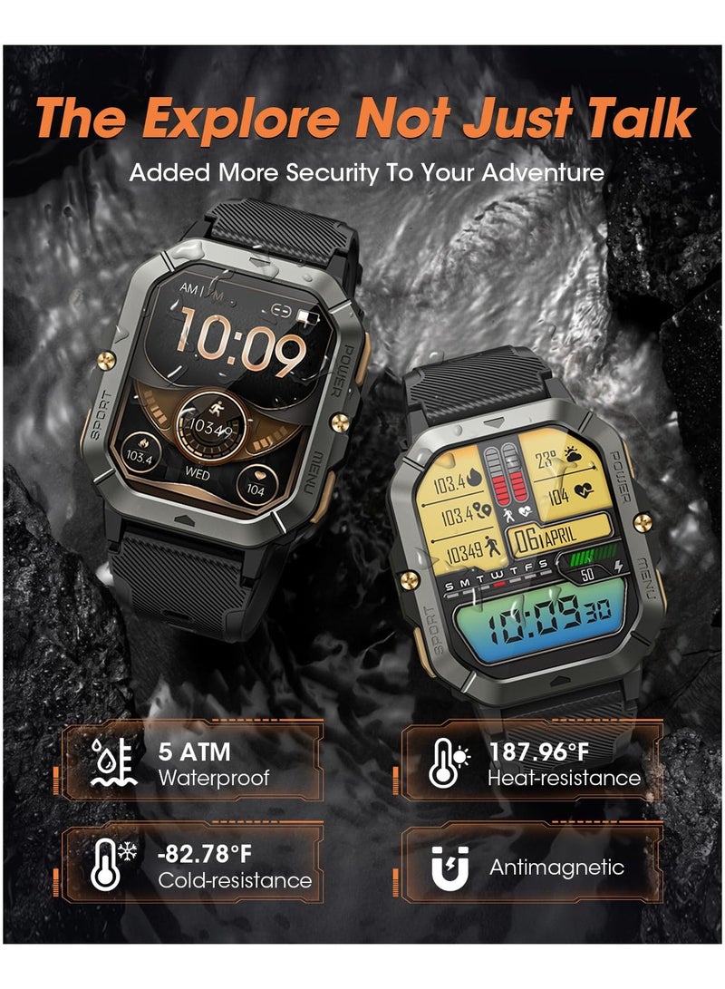 Joshberg Military Smart Watches for Men (Answer/Make Calls), 2.02'' Fitness Smart Watch for Android and iPhone, Waterproof Fitness Tracker with Blood Pressure/Heart Rate/Sleep/100+ Sport Modes, Watches for Men - Image 2