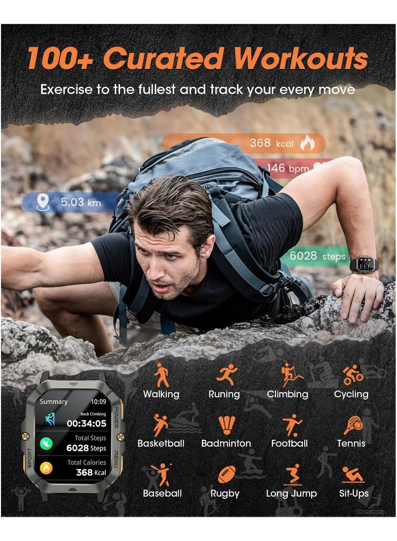 Joshberg Military Smart Watches for Men (Answer/Make Calls), 2.02'' Fitness Smart Watch for Android and iPhone, Waterproof Fitness Tracker with Blood Pressure/Heart Rate/Sleep/100+ Sport Modes, Watches for Men - Image 3