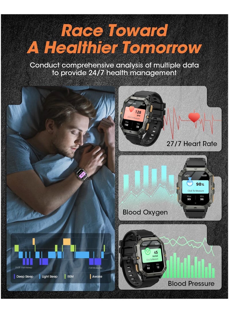 Joshberg Military Smart Watches for Men (Answer/Make Calls), 2.02'' Fitness Smart Watch for Android and iPhone, Waterproof Fitness Tracker with Blood Pressure/Heart Rate/Sleep/100+ Sport Modes, Watches for Men - Image 4