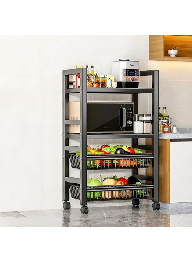 HI-FINE Stainless Steel Storage Cart with Wheels, Utility Rolling Cart Fruit Vegetable Snack Clothes Storage Basket Pantry, Spice Microwave Oven Rack (4 Tiers-Black)  - Image 1