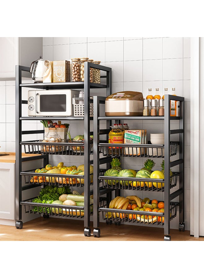 HI-FINE Stainless Steel Storage Cart with Wheels, Utility Rolling Cart Fruit Vegetable Snack Clothes Storage Basket Pantry, Spice Microwave Oven Rack (4 Tiers-Black)  - Image 3