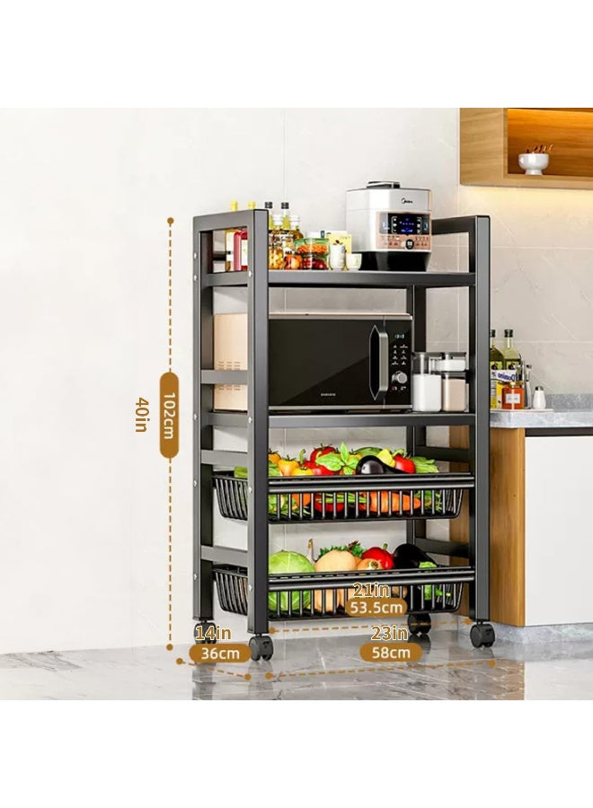 HI-FINE Stainless Steel Storage Cart with Wheels, Utility Rolling Cart Fruit Vegetable Snack Clothes Storage Basket Pantry, Spice Microwave Oven Rack (4 Tiers-Black)  - Image 2