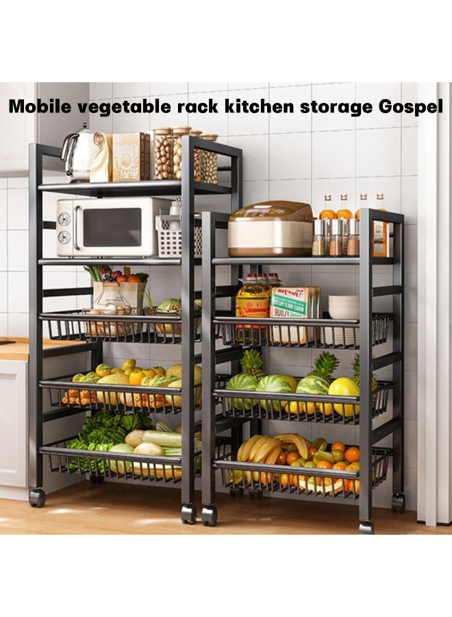HI-FINE Stainless Steel Storage Cart with Wheels, Utility Rolling Cart Fruit Vegetable Snack Clothes Storage Basket Pantry, Spice Microwave Oven Rack (4 Tiers-Black)  - Image 5
