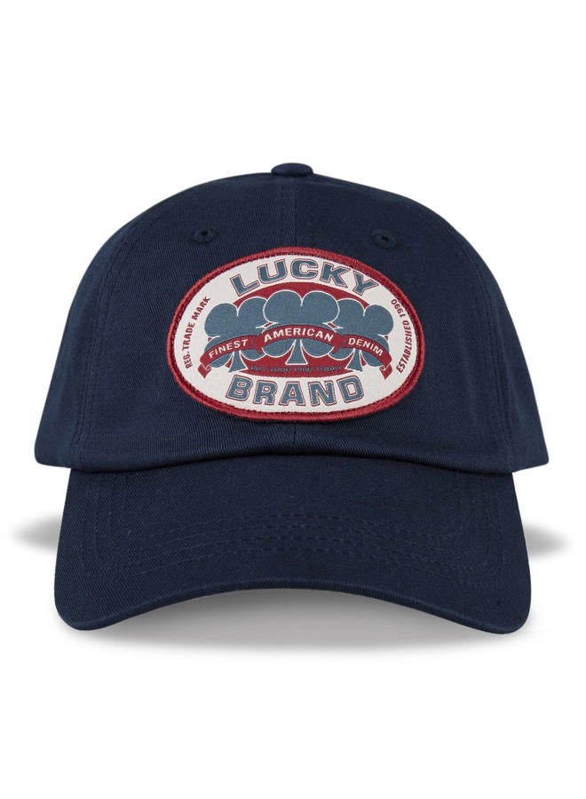 LUCKY BRAND Cotton Embroidered Baseball Cap with Adjustable Straps for Men and Women (One Size Fits Most), Oval Clover Patch-Dark Navy - Image 1