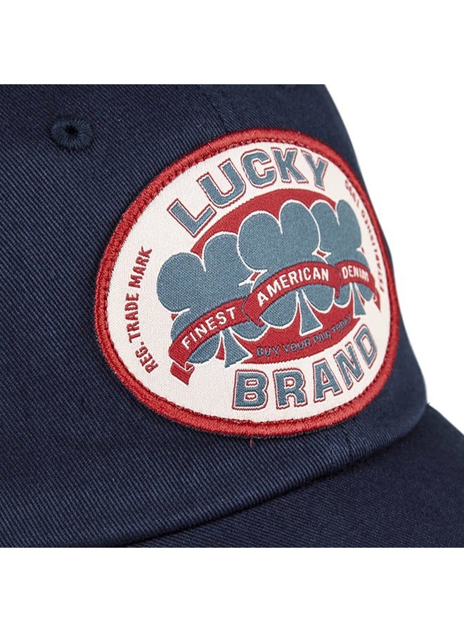 LUCKY BRAND Cotton Embroidered Baseball Cap with Adjustable Straps for Men and Women (One Size Fits Most), Oval Clover Patch-Dark Navy - Image 3