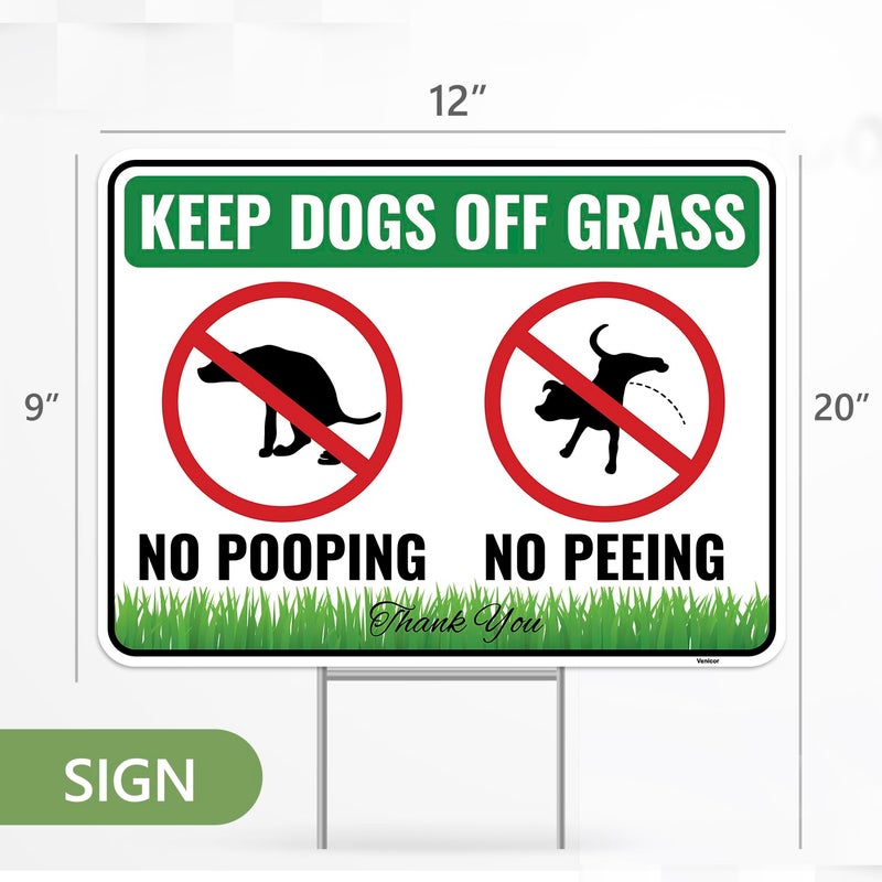 Venicor 2PC No Poop or Pee Dog Sign with Stakes, 12 Inches by 9 Inches - Corrugated Plastic - Keep Dogs from Pooping or Peeing Signs for Yard - Curb your Dog off Grass - Image 3