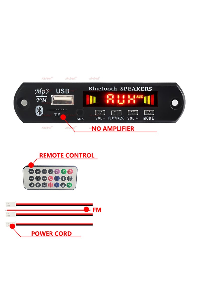 مشغل MP3 بدون مكبر صوت يعمل بجهد 12 فولت تيار مستمر، لوحة فك تشفير، بلوتوث 5.0، راديو FM للسيارة بدون مكبر صوت