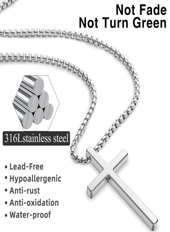 Romass 2 Pcs Cross Necklace for Men Boys,Stainless Steel Pendant Silver Black Crosses Chain Jewelry Gifts Box 16-30 inches（18in,Cross Pendant 1.2"*0.7",Silver/Black） - Image 3
