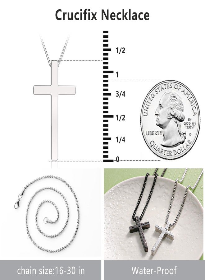 Romass 2 Pcs Cross Necklace for Men Boys,Stainless Steel Pendant Silver Black Crosses Chain Jewelry Gifts Box 16-30 inches（18in,Cross Pendant 1.2"*0.7",Silver/Black） - Image 5