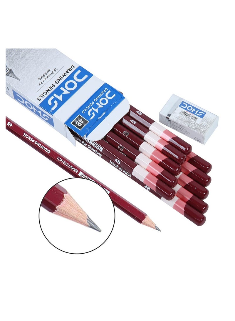 DOMS 10-Piece 4B Grade Graphite Sketch Pencil With An Eraser - Image 2