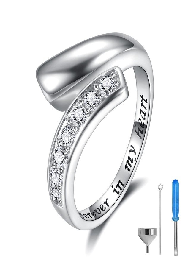 MANBU Sterling Silver Urn Ring for Ashes: Women Cubic Zirconia Ash Ring Memorial Cremation Jewelry Bereavement Keepsakes Gift for Loss of a Loved One (Size 10) - Image 1