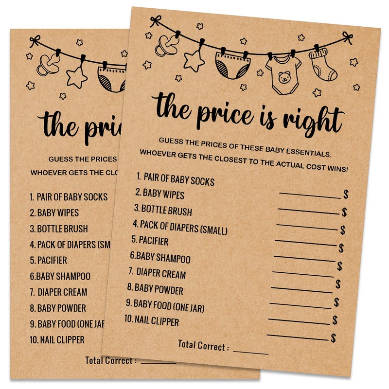 Baby Shower Game The Price Is Right Baby Shower Game Gender Reveal Party Supplies Baby Shower Decorations Baby Shower Party Games Supplies  Activities 30 Game Cards Included Kraft
