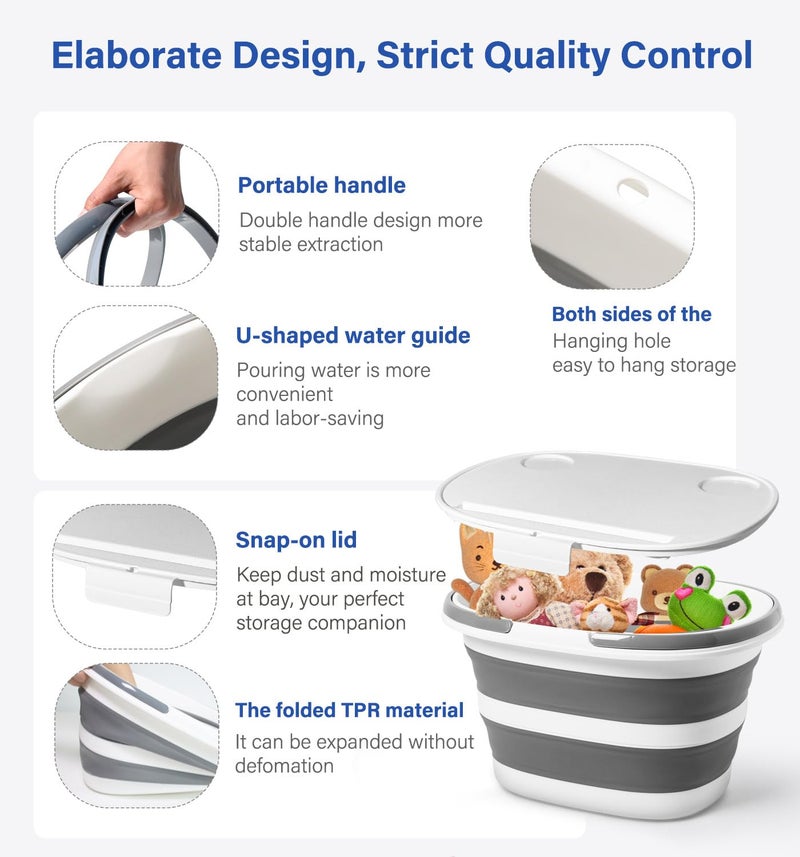 Lesipee Upgraded 16L Collapsible Mop Bucket with Multi-Functional Lid, 4-in-1 Foldable Silicone Tub with Table Surface, Floor Stand, Space Saving 4.2 Gallon Storage Solution for Home & Outdoor - Image 5