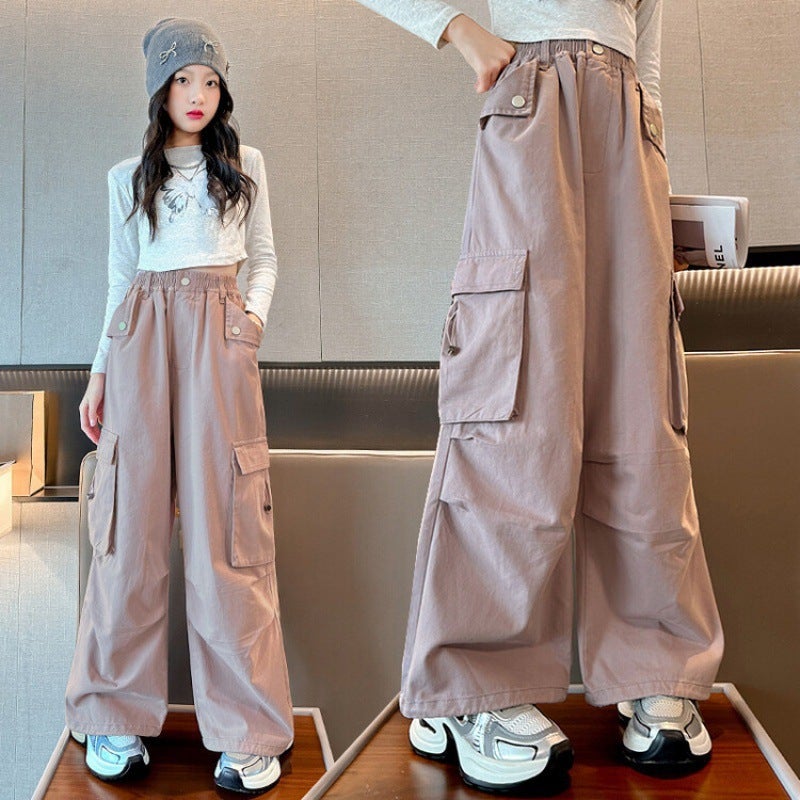 Girls' Overalls Children'S Trendy Cool All-Match Wide-Leg Pants Autumn Girls' Casual Loose Autumn Children'S Pants - Image 1