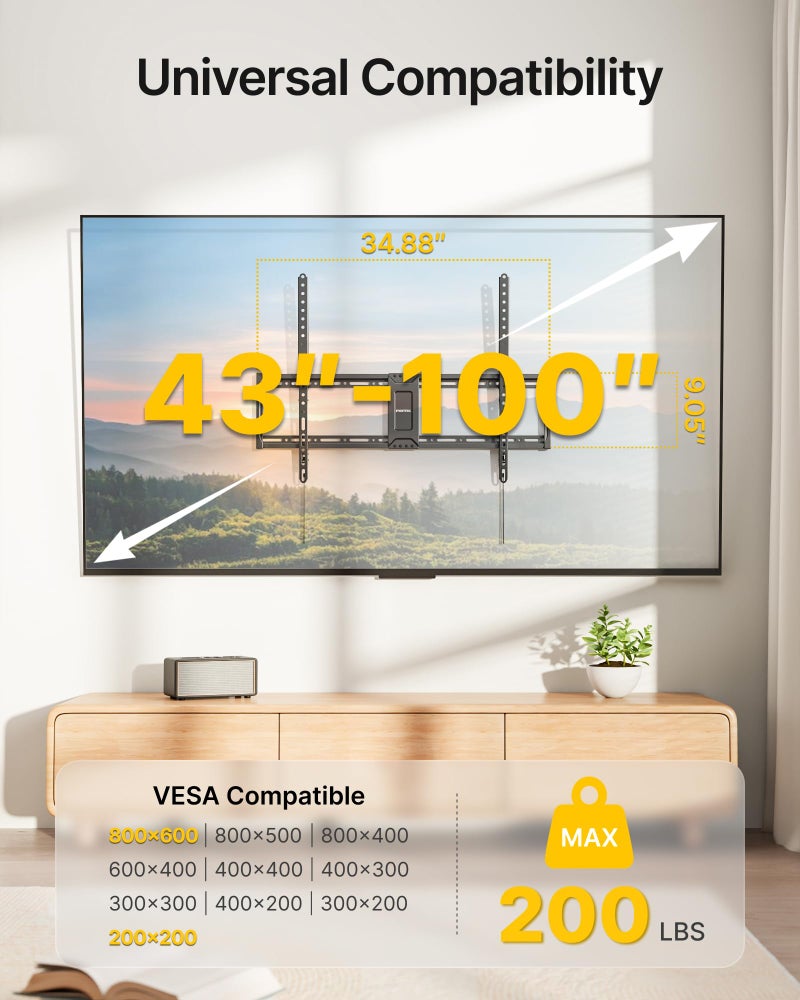 monTEK Heavy Duty Tilt TV Wall Mount for 43â€“100" Large Flat & Curved TVs, Holds 200 lbs, Ultra Slim Low Profile Bracket with 8Â° Tilt, Fits 16"/18"/24"/32" Wood Studs, Max VESA 800x600, 4Ã— Load Tested - Image 2
