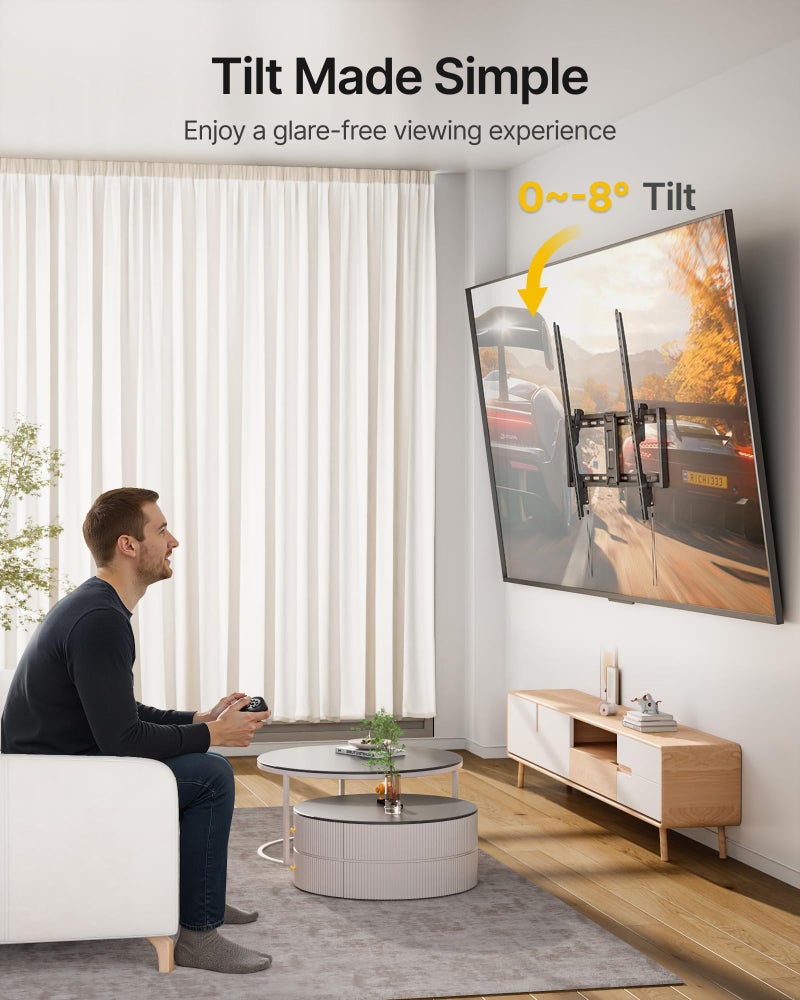 monTEK Heavy Duty Tilt TV Wall Mount for 43â€“100" Large Flat & Curved TVs, Holds 200 lbs, Ultra Slim Low Profile Bracket with 8Â° Tilt, Fits 16"/18"/24"/32" Wood Studs, Max VESA 800x600, 4Ã— Load Tested - Image 5