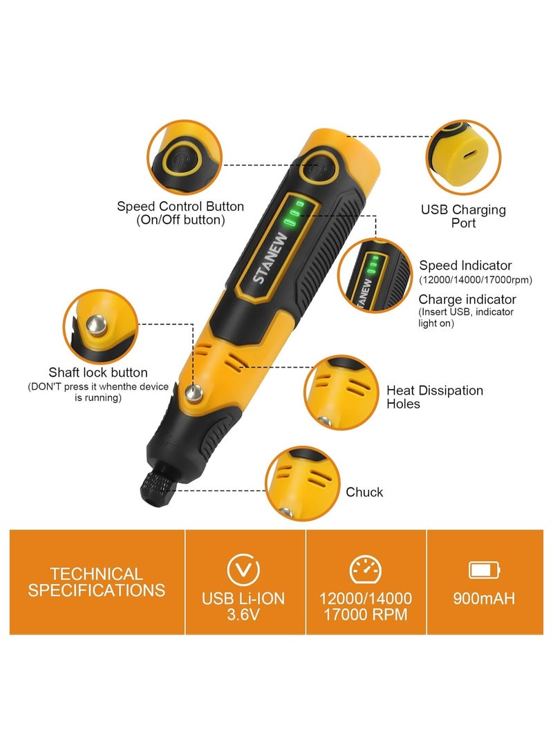 Mini Rotary Tool Kit, 3-Variable Speed and USB Charging Cable 3.6V Mini Cordless Rotary Tools, 51pcs Accessories for Cutting, Drilling, Sanding, Engraving, Polishing and DIY Crafts  - Image 4
