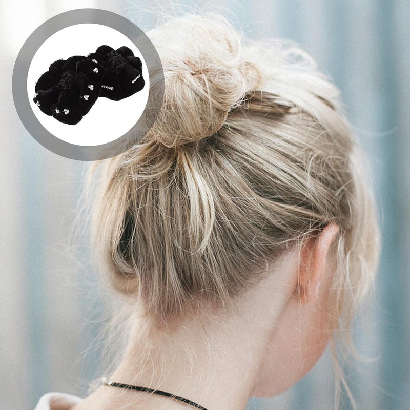 minkissy 4pcs Bun Net Ballet Bank Elastic Cover Hairnet Mesh Holder Rhinestone Elegant Stretch Women Accessories Wraps Black Waitress Clerk Fashion Snood Hair for Dancer Nets Nurse - Image 5