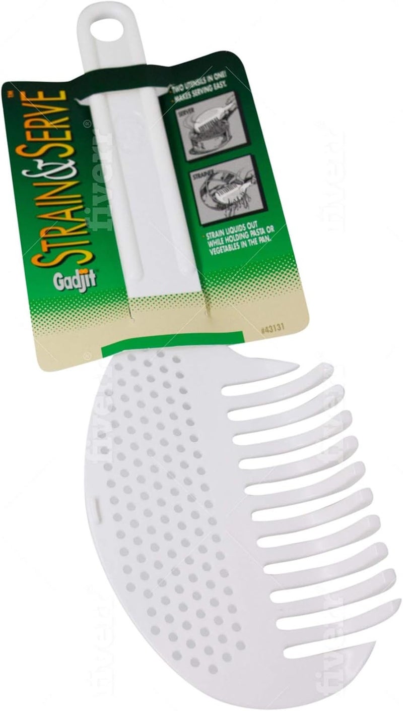 Gadjit Pasta Strain  Serve Pot Strainer Twosided Kitchen Tool One Side Strains Water out of Pasta the Other Side Lifts and Serves Pasta  A MustHave for Every Kitchen White - Image 3