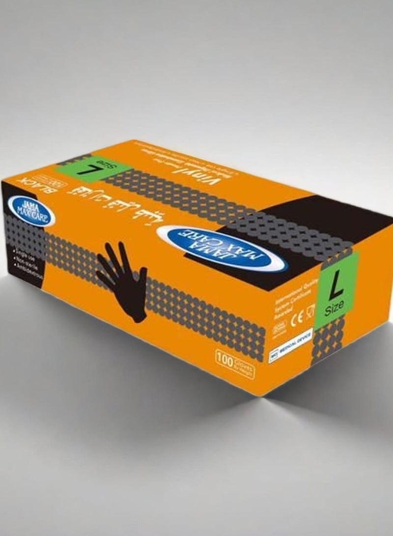 Max Care Black Vinyl Gloves Size Large Examination Gloves Powder Free - Image 2