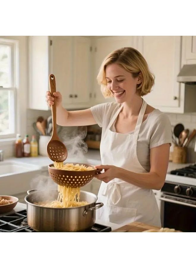 Wooden Kitchen Utensils Set With Colander Natural Wood Spoons And Slotted Spatula - Image 5