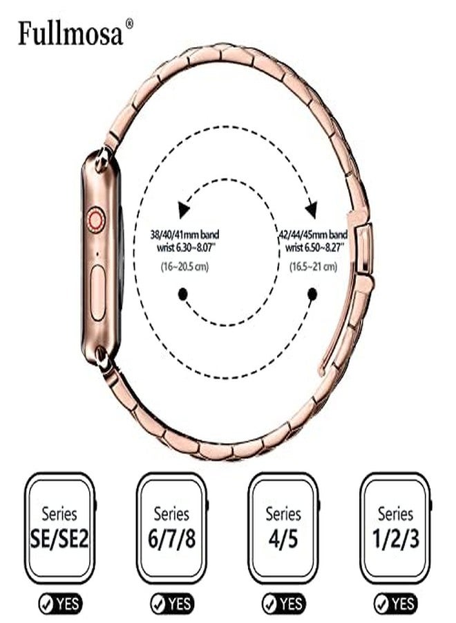 فولموزا سوار Fullmosa من الفولاذ المقاوم للصدأ بمقاسات 38 مم/40 مم/41 مم مع علبة، مناسب لساعات Apple Watch Series 9/8/7/6/5/4/3/2/1/SE/SE2، ذهبي وردي، 38 مم 40 مم 41 مم، فولاذ - Image 5