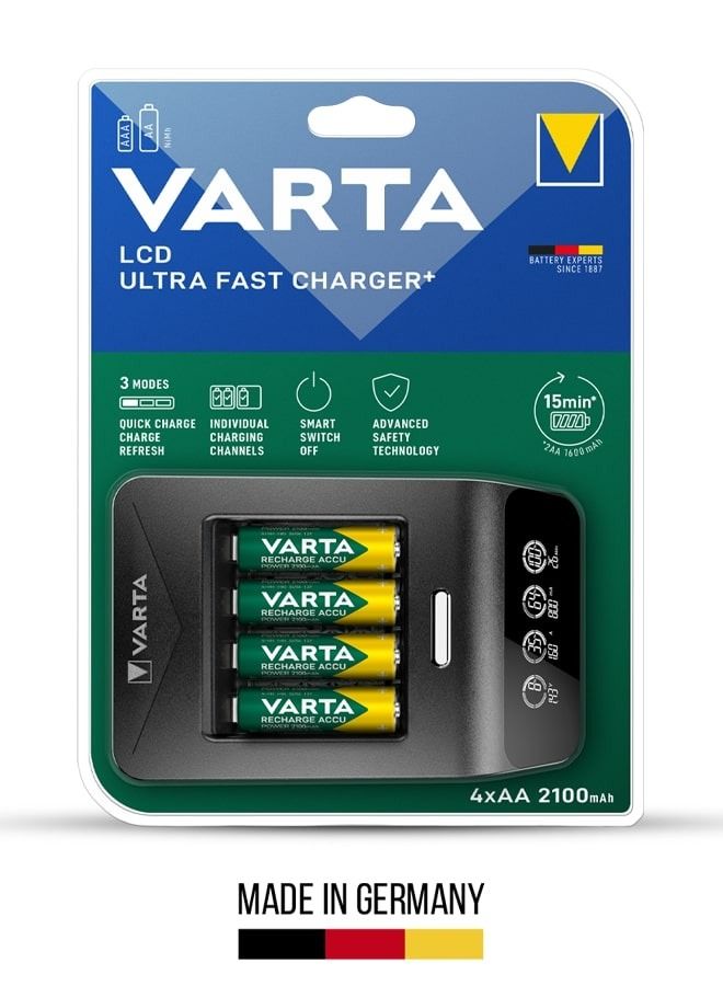 فارتا شاحن Varta LCD فائق السرعة للخلايا الأسطوانية مع 3 أوضاع وميزات أمان  - Image 1