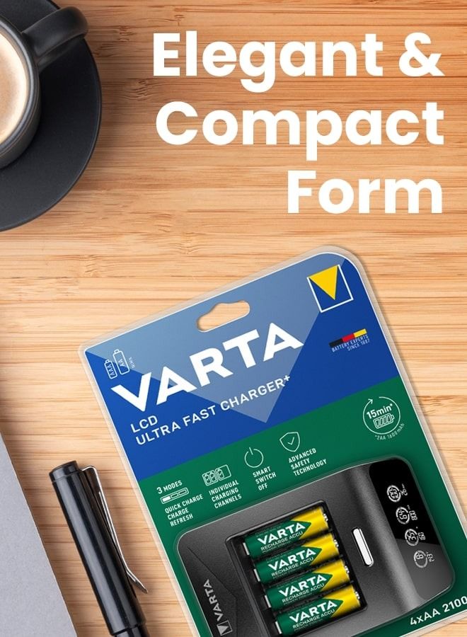 فارتا شاحن Varta LCD فائق السرعة للخلايا الأسطوانية مع 3 أوضاع وميزات أمان  - Image 2