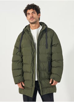 Longline Hooded Parka Jacket with Drawstring Tape Detail