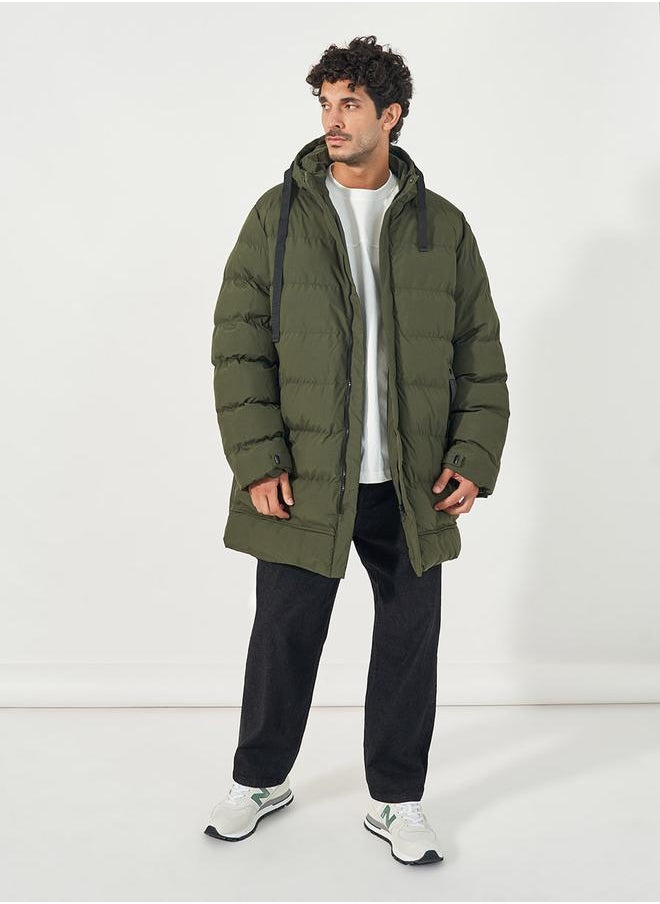 Styli - Longline Hooded Parka Jacket with Drawstring Tape Detail - Image 1