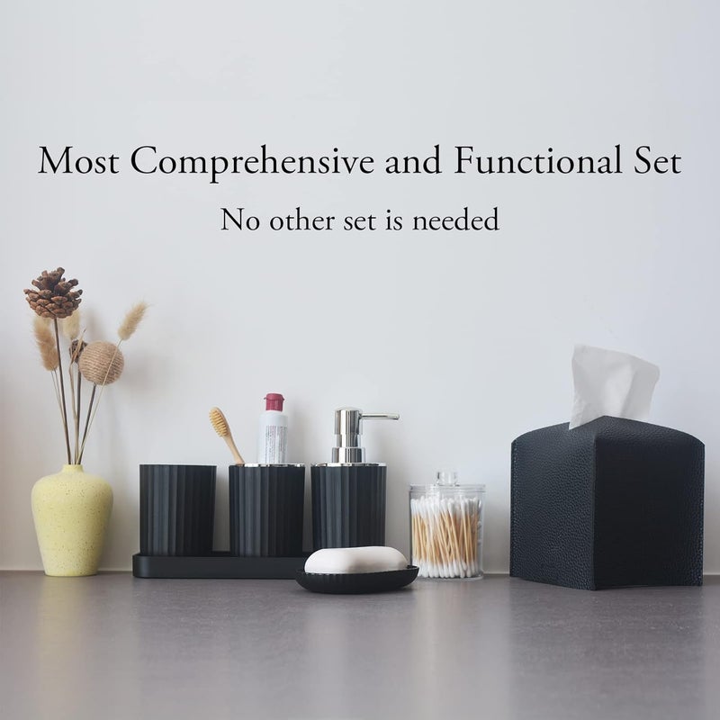 Bthenov Bathroom Accessory Set - 10 Piece Black Bathroom Accessories Set with Trash Can, Toothbrush Holder and Cup, Soap Dispenser, Soap Dish, Toilet Brush Holder, Vanity Tray, Qtip Holder, Tissue Box Cover - Image 2