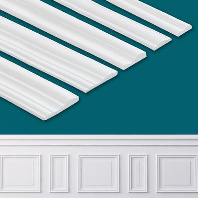 PEEL AND STICK WALL MOLDING TRIM, LIGHTWEIGHT CHAIR RAIL WAINSCOTING PANEL, FINISH STRIP FOR HOME DECORATION (9.8FT X 1.57IN) - Image 1