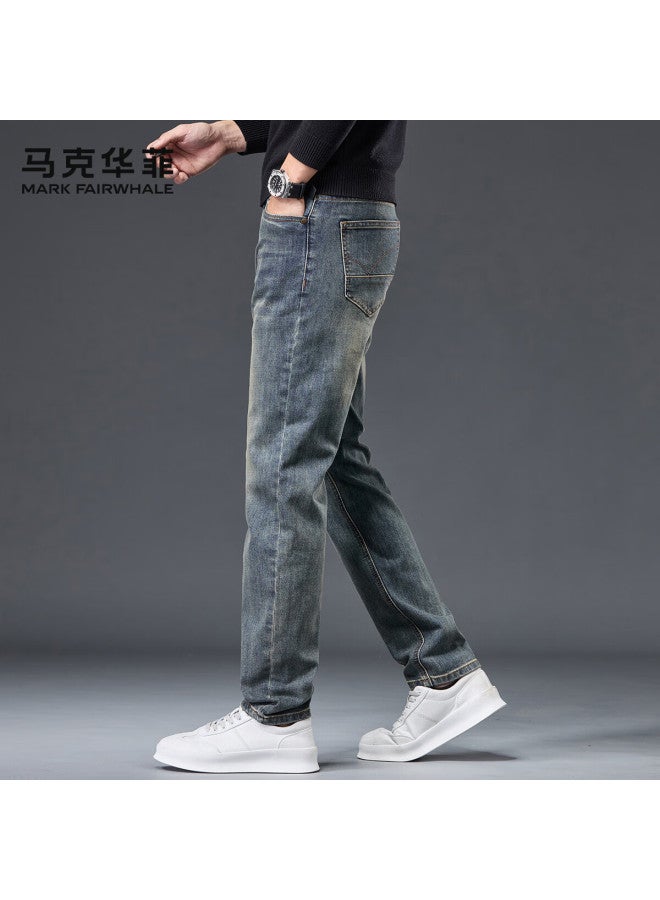 Mark Fairwhale New Retro Light Business Denim Jeans Men Spring Casual Straight Leg Pants