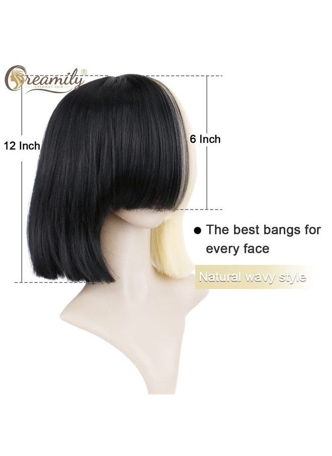 creamily - Straight Half Blonde and Half Black 2-Tone Color Synthetic Hair Cosplay Party Wig Daily Use Wig for Women Girls - Image 1